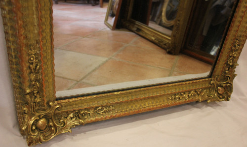 Grande specchio antico rettangolare, doratura e patina, smalto al mercurio72 X 170 cm