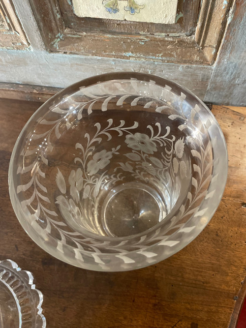 Engraved crystal vase