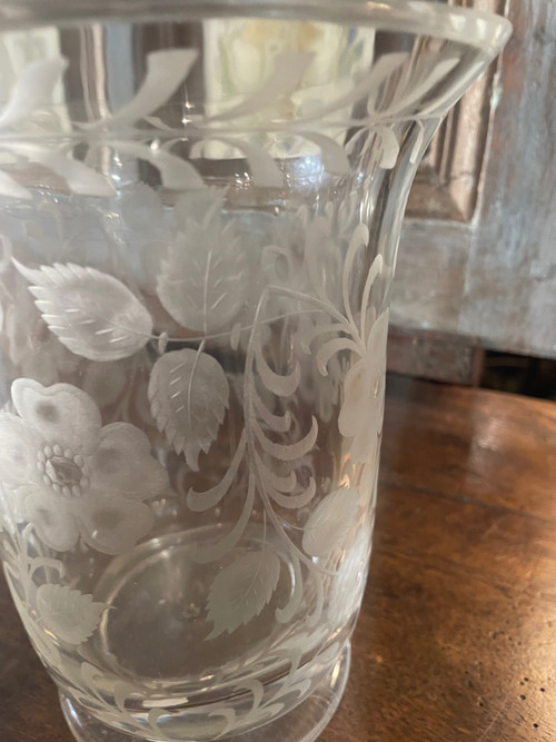 Engraved crystal vase