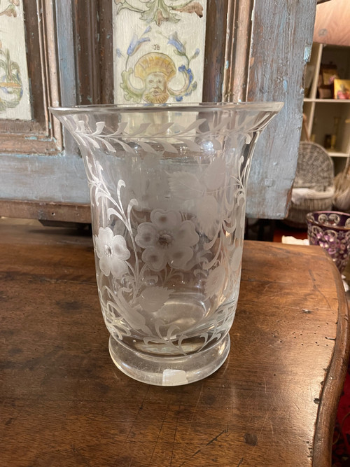 Engraved crystal vase