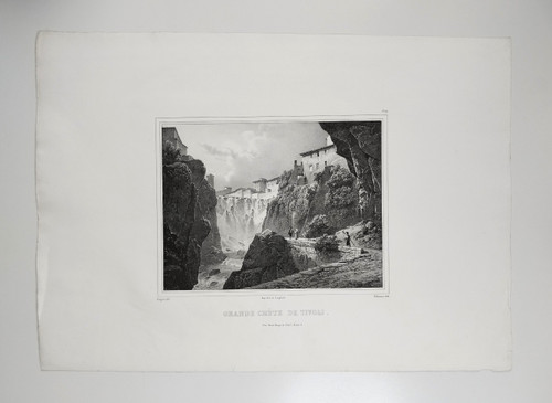 Tivoli Waterfall After Coignet 19th Lithograph Langlumé Old Print