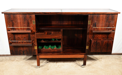 Scandinavian Bar on Wheels in Rio Rosewood, signed Torbjørn Afdal for Bruksbo – 1960