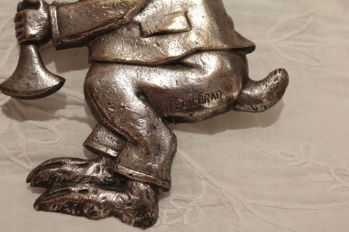 Silvered bronze plaque 'Rabbit with bugle' signed M. Podiebrad circa 1920-1930