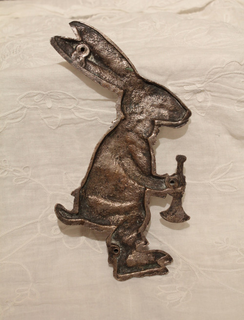 Silvered bronze plaque 'Rabbit with bugle' signed M. Podiebrad circa 1920-1930