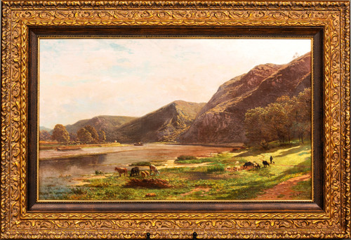 Au bord de la Meuse près de Waulsort par François Roffiaen (1820-1898) Huile sur toile