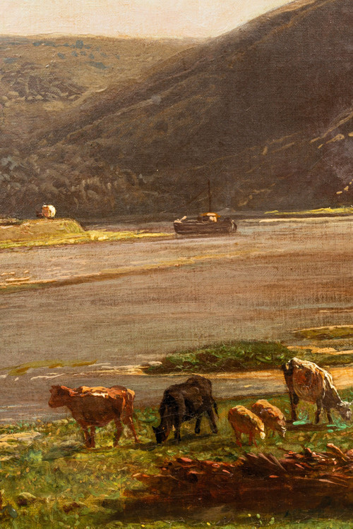 Au bord de la Meuse près de Waulsort par François Roffiaen (1820-1898) Huile sur toile