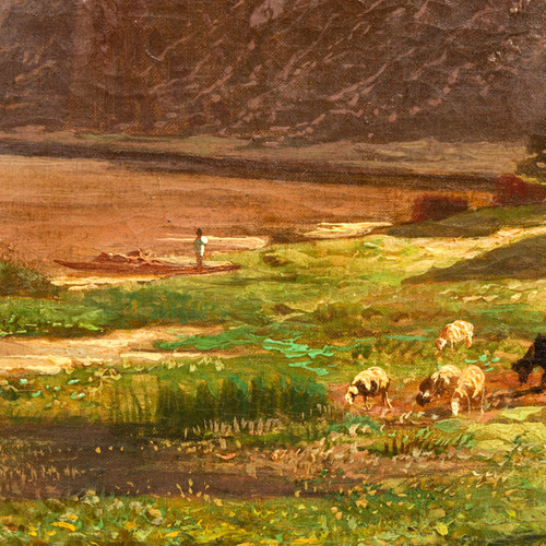 Au bord de la Meuse près de Waulsort par François Roffiaen (1820-1898) Huile sur toile