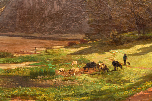 Au bord de la Meuse près de Waulsort par François Roffiaen (1820-1898) Huile sur toile