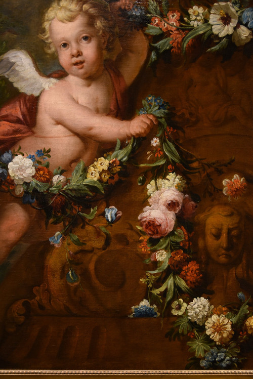 Jacob De Wit (amsterdam, 1695 - 1754), Pair Of Cupids With Garland Of Flowers