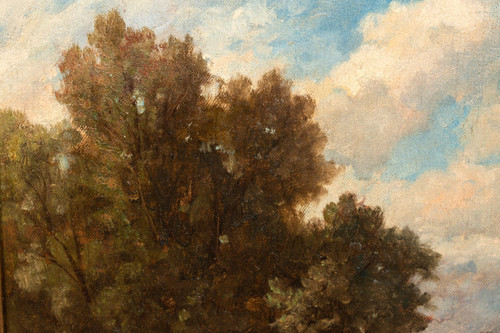 Shepherdess at the edge of the forest oil on canvas by Louis Robbe