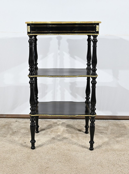 Rare small side table in blackened pearwood and brass, Napoleon III period - mid-19th century