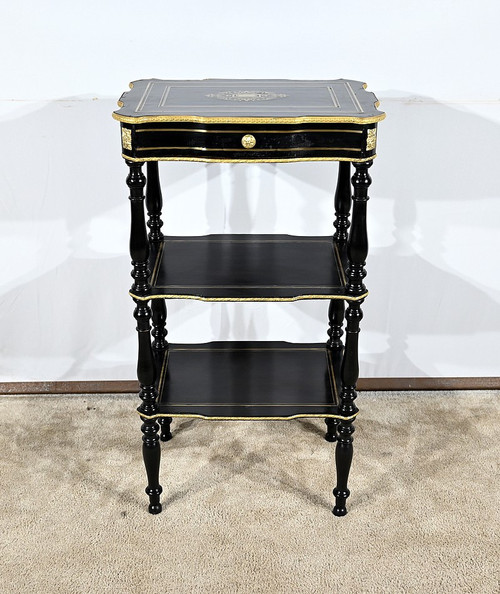 Rare small side table in blackened pearwood and brass, Napoleon III period - mid-19th century