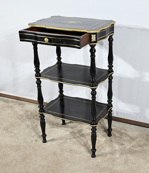 Rare small side table in blackened pearwood and brass, Napoleon III period - mid-19th century