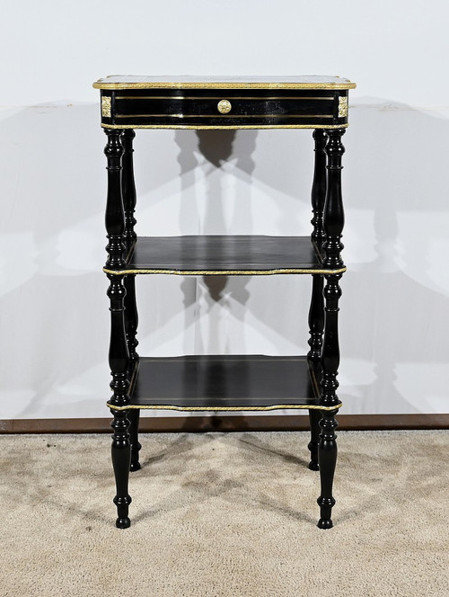 Rare small side table in blackened pearwood and brass, Napoleon III period - mid-19th century