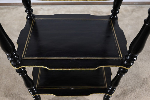 Rare small side table in blackened pearwood and brass, Napoleon III period - mid-19th century