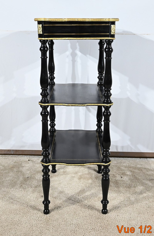 Rare small side table in blackened pearwood and brass, Napoleon III period - mid-19th century