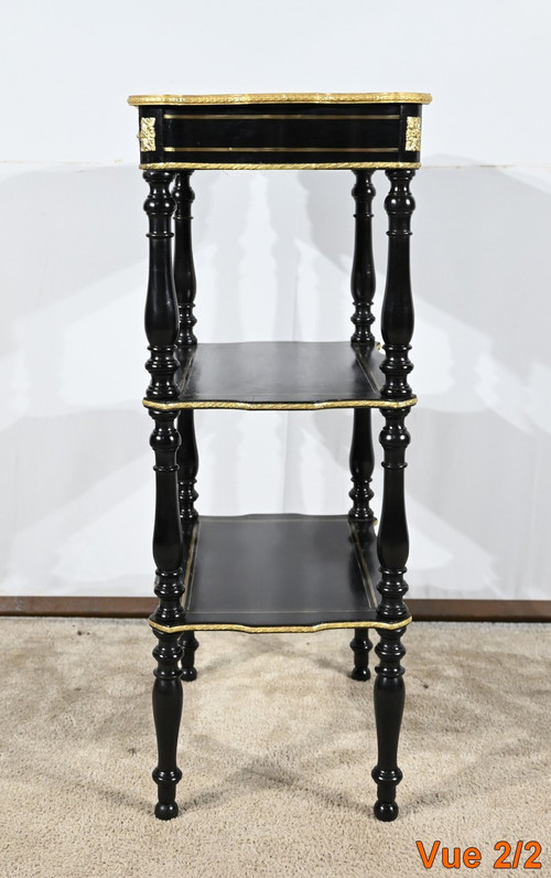 Rare small side table in blackened pearwood and brass, Napoleon III period - mid-19th century