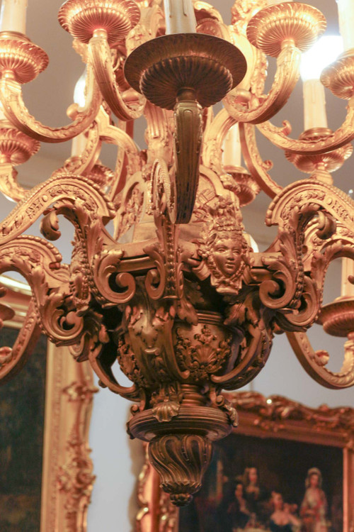 Gilded bronze chandelier after André Charles Boulle late 19th century