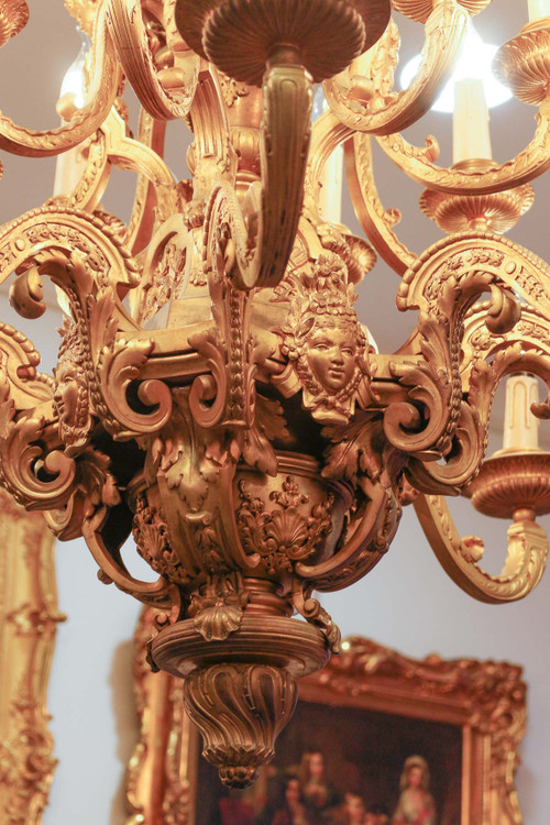 Gilded bronze chandelier after André Charles Boulle late 19th century