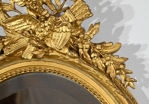 Oval Gilded Wood Mirror, Louis XVI style - 2nd half 19th century