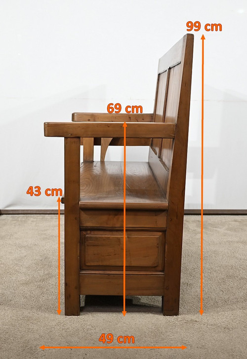 Rare Banc Coffre dit Cantou de Cheminée en Merisier et Châtaignier – 2ème moitié XIXe