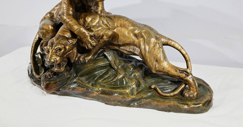 Bronze group "Combat de Tigres", signed E. Drouot - Late 19th century