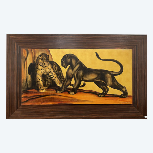 MARGAT André (1903-1997) - "Panther und Leopard", 1942, Polychromer Lack mit Goldgrund