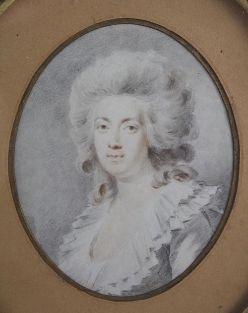 Oval watercolor portrait "Woman in the taste of the 18th century" early 19th century period