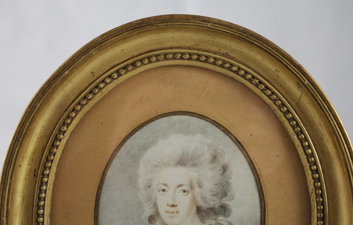 Oval watercolor portrait "Woman in the taste of the 18th century" early 19th century period