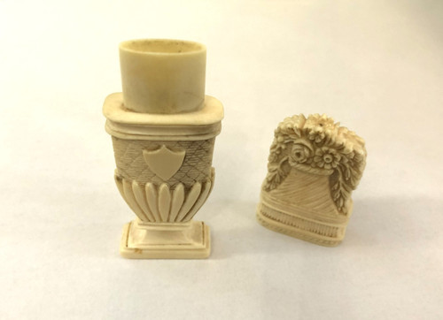 Antique needle case in carved ivory depicting a flower pot 18th - 19th century