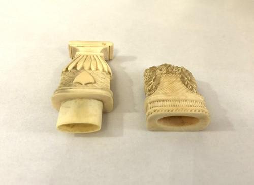 Antique needle case in carved ivory depicting a flower pot 18th - 19th century