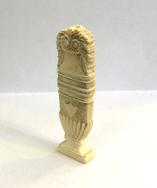 Antique needle case in carved ivory depicting a flower pot 18th - 19th century