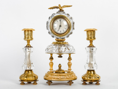 A Baccarat ormolu and crystal mantel set, late 19th century