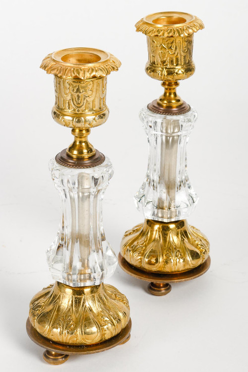 A Baccarat ormolu and crystal mantel set, late 19th century