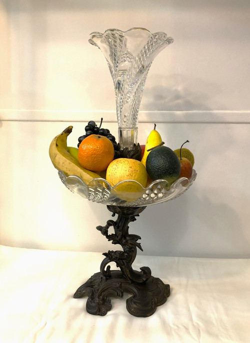 Baccarat crystal centerpiece / fruit and flower bowl mounted on 19th century bronze patina regula