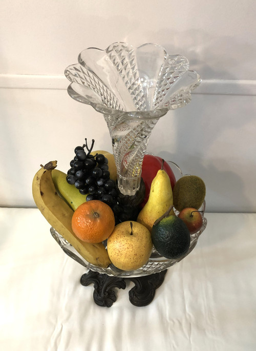 Baccarat crystal centerpiece / fruit and flower bowl mounted on 19th century bronze patina regula