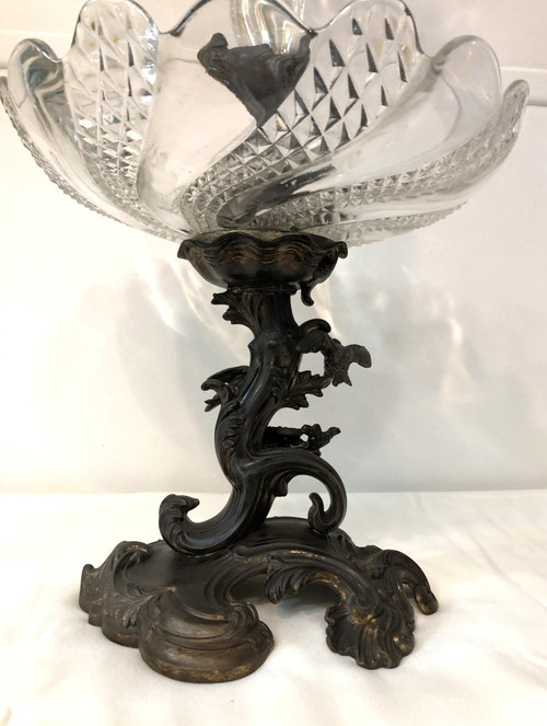 Baccarat crystal centerpiece / fruit and flower bowl mounted on 19th century bronze patina regula