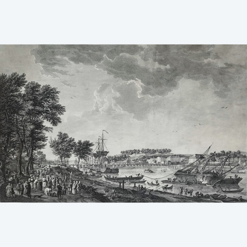 Incisione Marine Vue Du Port De Bayonne Di Cochin e Le Bas dopo J. Vernet XVIII secolo