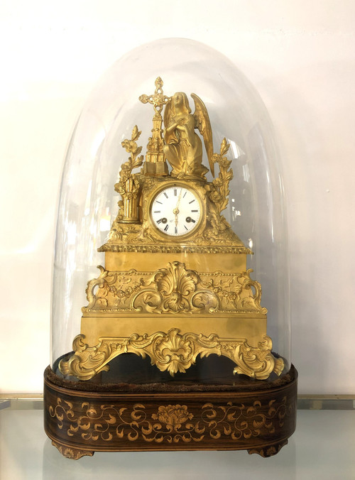 Large antique gilt bronze clock with blown glass globe, 19th c.