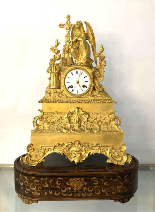 Large antique gilt bronze clock with blown glass globe, 19th c.