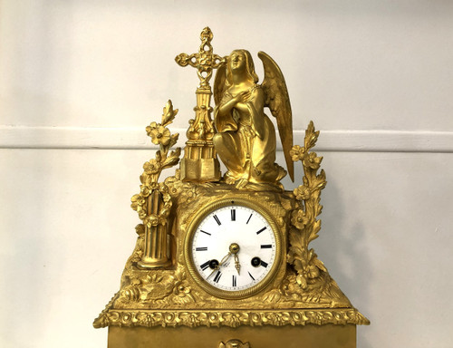 Large antique gilt bronze clock with blown glass globe, 19th c.