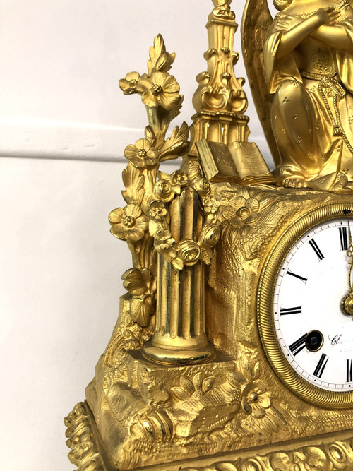 Large antique gilt bronze clock with blown glass globe, 19th c.