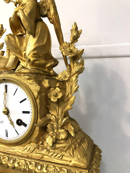 Large antique gilt bronze clock with blown glass globe, 19th c.