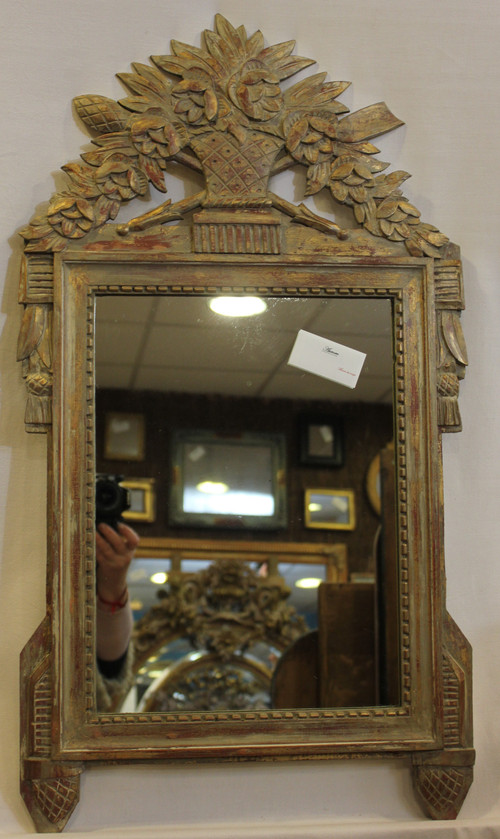 Miroir Style Louis XVI, Bois Sculpté Et Patine De Vie, 45 X 81 Cm