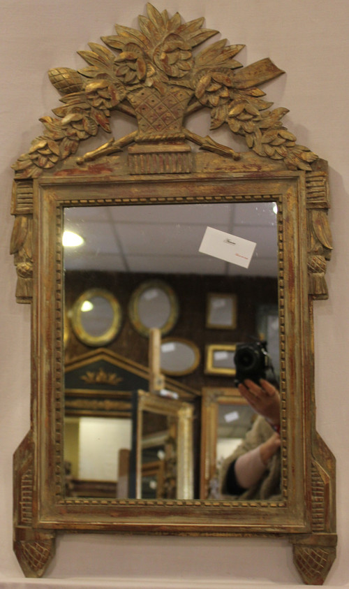 Miroir Style Louis XVI, Bois Sculpté Et Patine De Vie, 45 X 81 Cm