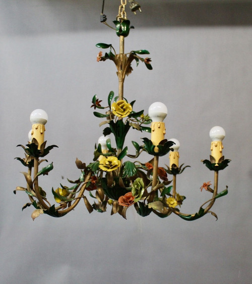 6-Arm Painted Sheet Metal Flower Chandelier