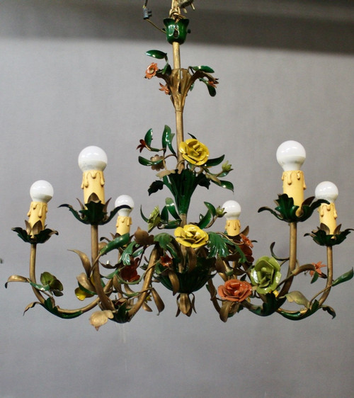 6-Arm Painted Sheet Metal Flower Chandelier