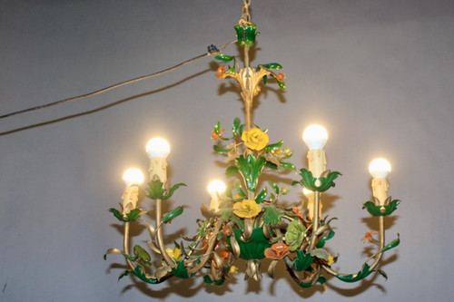 6-Arm Painted Sheet Metal Flower Chandelier