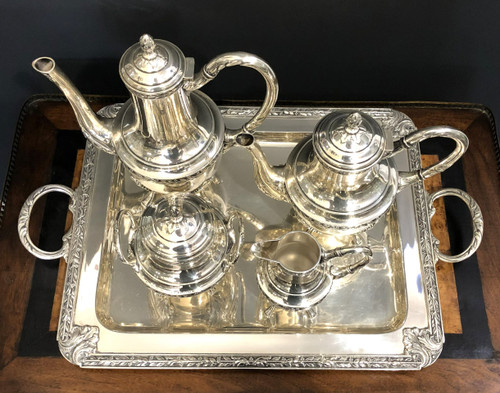 CHRISTOFLE 4-piece silver-plated coffee/tea service + tray, LAURIER model