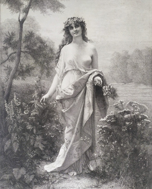 Flore Gravure Mythologique 19ème Nymphe  d'après Alexandre Cabanel